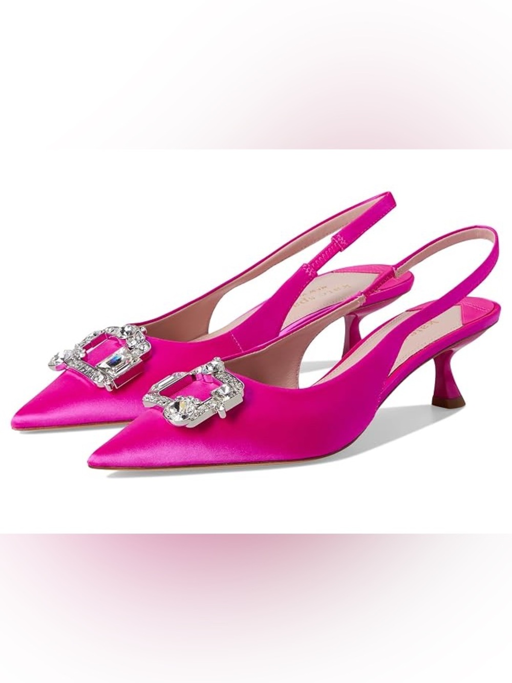 kate spade Fuchsia Satin Slingback Kitten Heel Pumps with Crystal Buckle